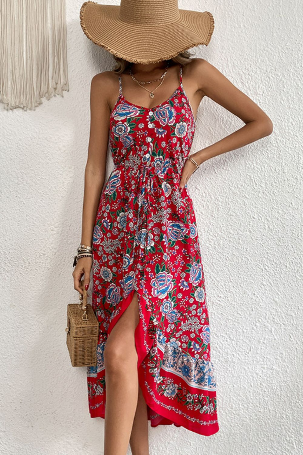 Bohemian Decorative Button Spaghetti Strap Dress [Spirit and Rebel]   