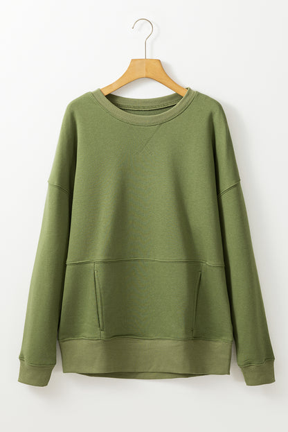 Solid Color Round Neck Long Sleeve Sweatshirt [Spirit and Rebel]