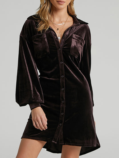 Collared Neck Button Down Long Sleeve Mini Dress [Spirit and Rebel]