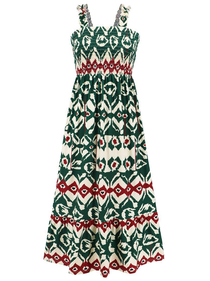 Smocked Printed Square Neck Sleeveless Boho Dress [Spirit and Rebel]   