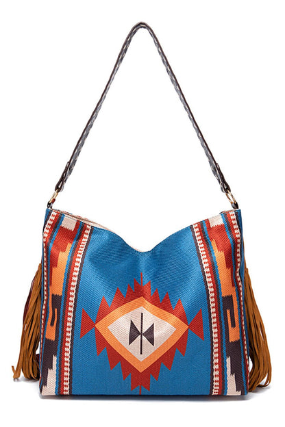 Geometric Canvas Tote Boho Bag - Spirit and Rebel [Spirit and Rebel] Sky Blue One Size 