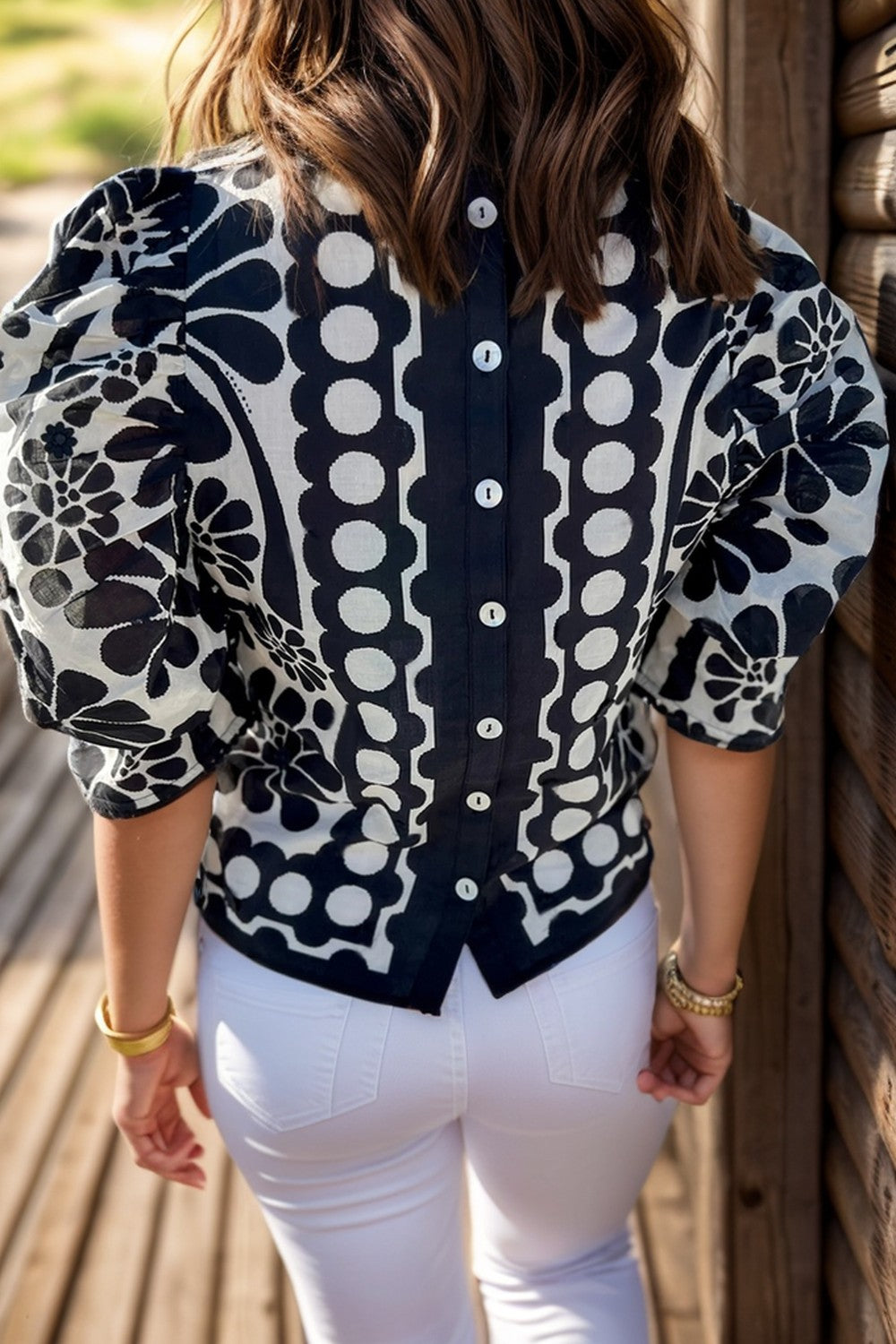 Printed Round Neck Half Sleeve Boho Blouse - Spirit and Rebel [Spirit and Rebel]   