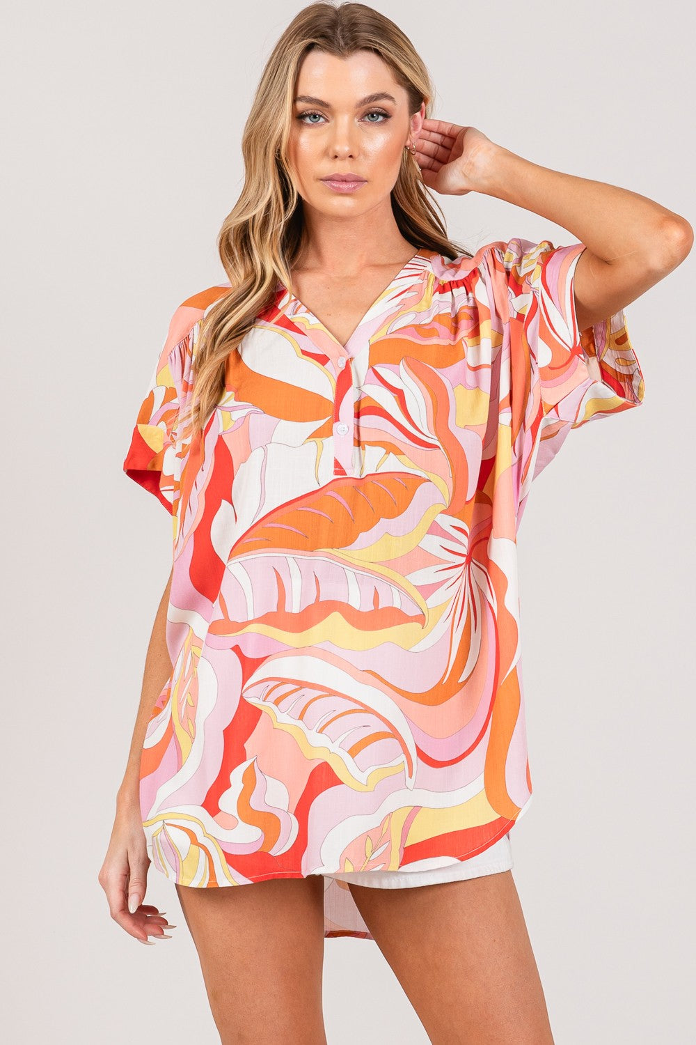 Abstract Print Half Button Boho Blouse - Spirit and Rebel [Spirit and Rebel]   