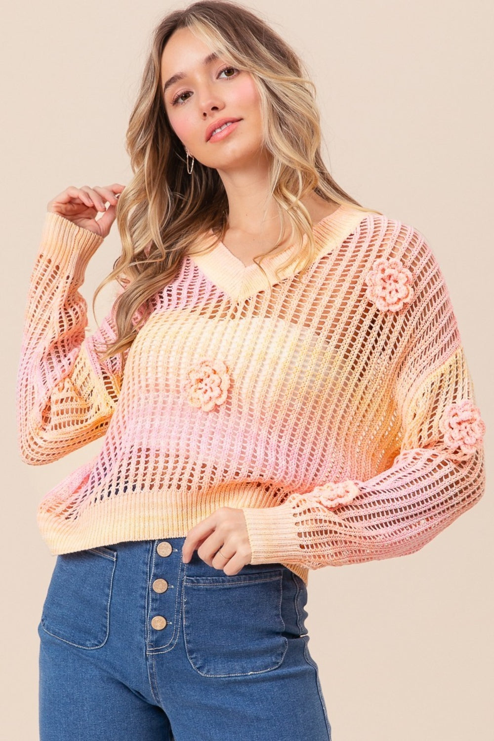 Ombre Crochet Flower Knit Boho Top - Spirit and Rebel [Spirit and Rebel]   