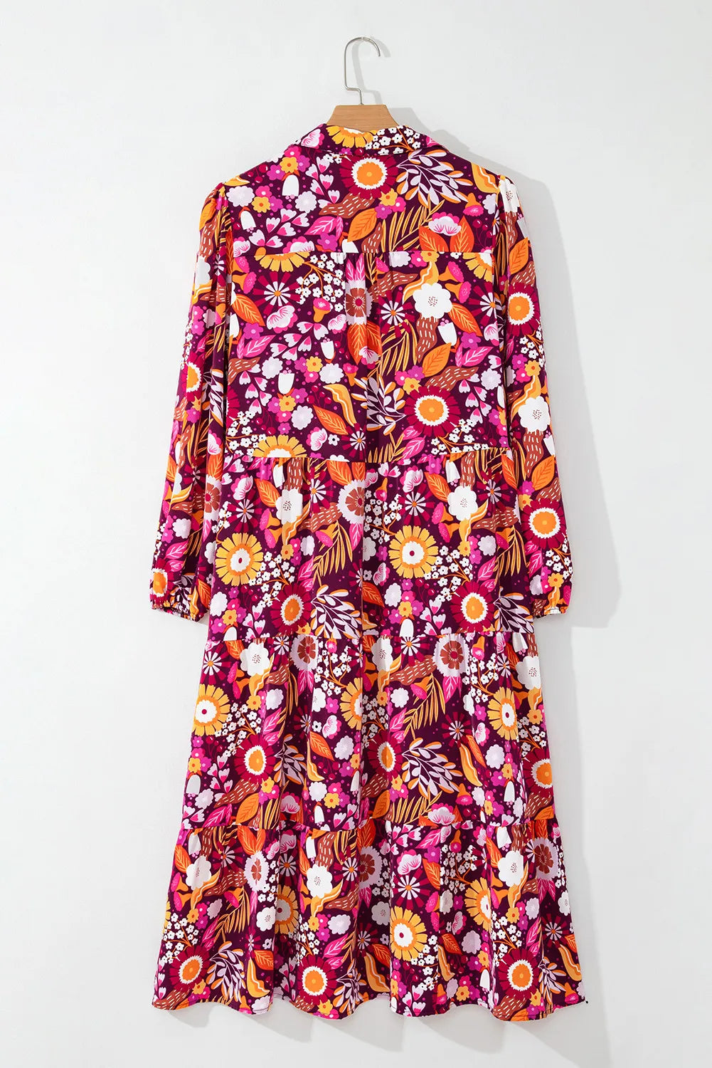 Spirit and Rebel Printed Johnny Collar Long Sleeve Midi Dress [Spirit and Rebel]   