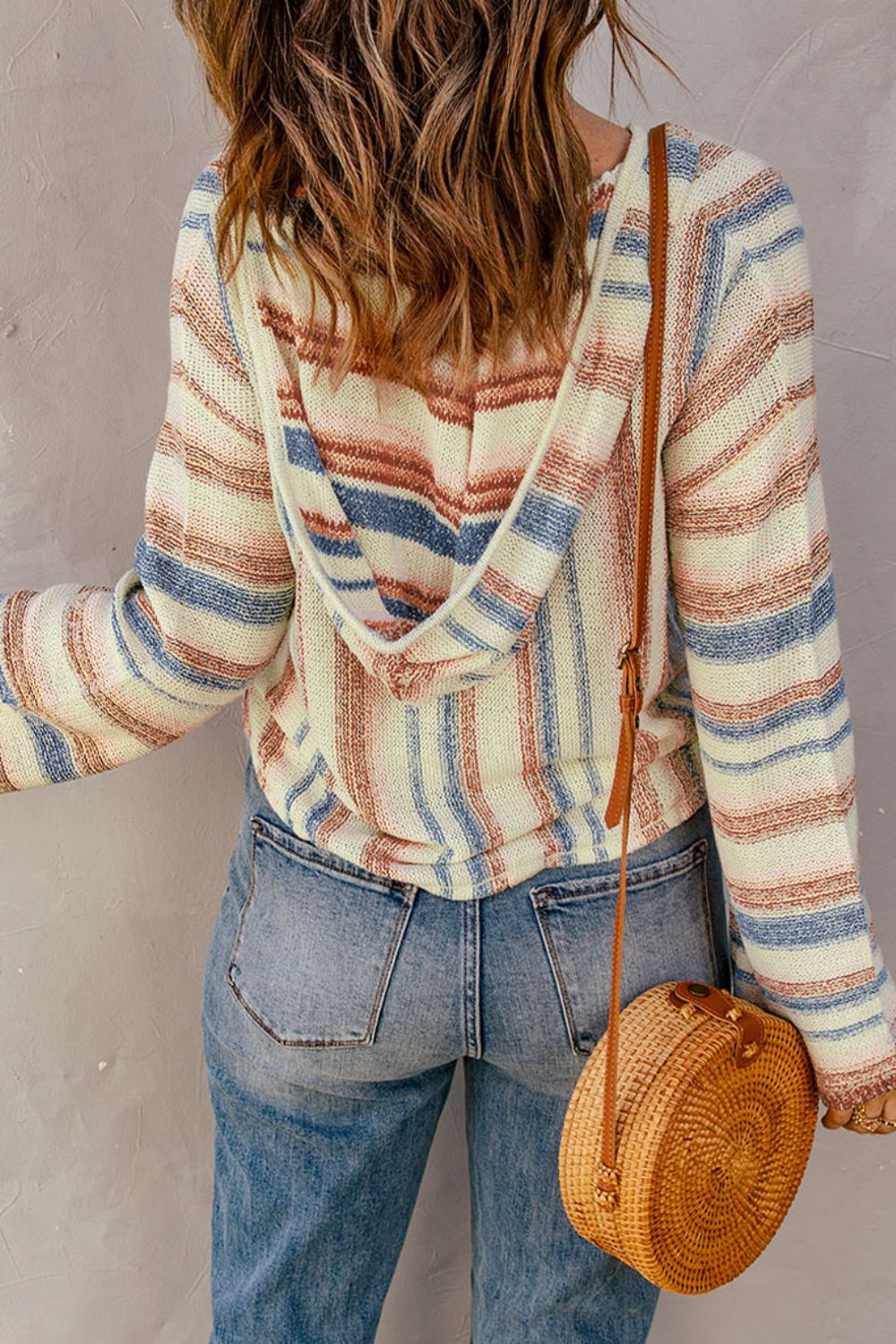 Contrast Striped Dropped Shoulder Hooded Knit Top [Spirit and Rebel]