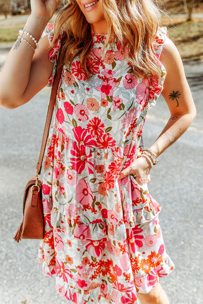 Ruffled Printed Boho Mock Neck Dress [Spirit and Rebel]   