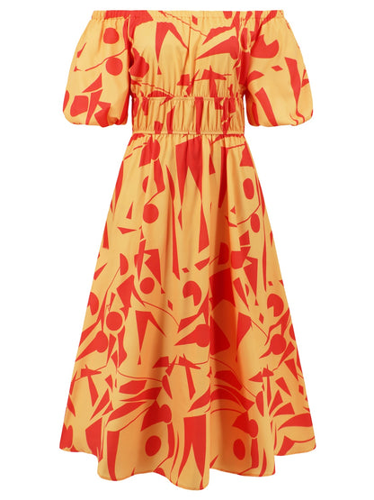 Printed Off-Shoulder Balloon Sleeve Dress [Spirit and Rebel]   