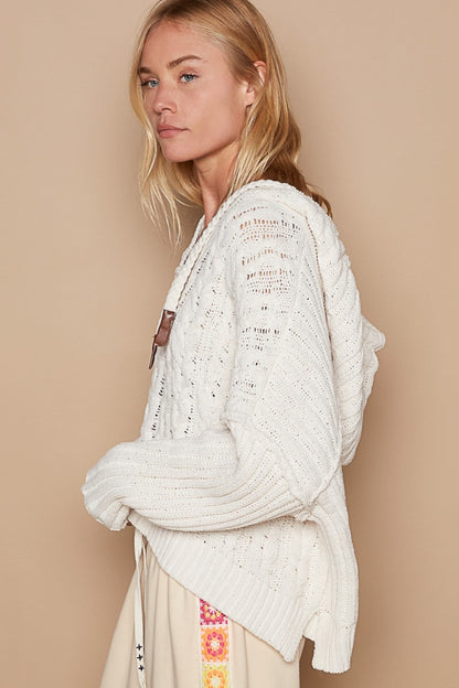 Spirit and Rebel Rib Weave Sleeves Hooded Cable Knit Boho Sweater [Spirit and Rebel]   