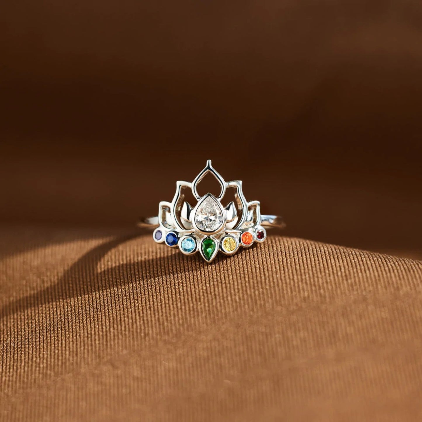 925 Sterling Silver Inlaid Zircon Lotus Shape Ring - Spirit and Rebel [Spirit and Rebel]   