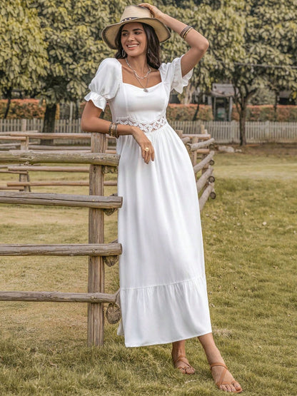 Square Neck Flounce Sleeve Boho Midi Dress [Spirit and Rebel]   