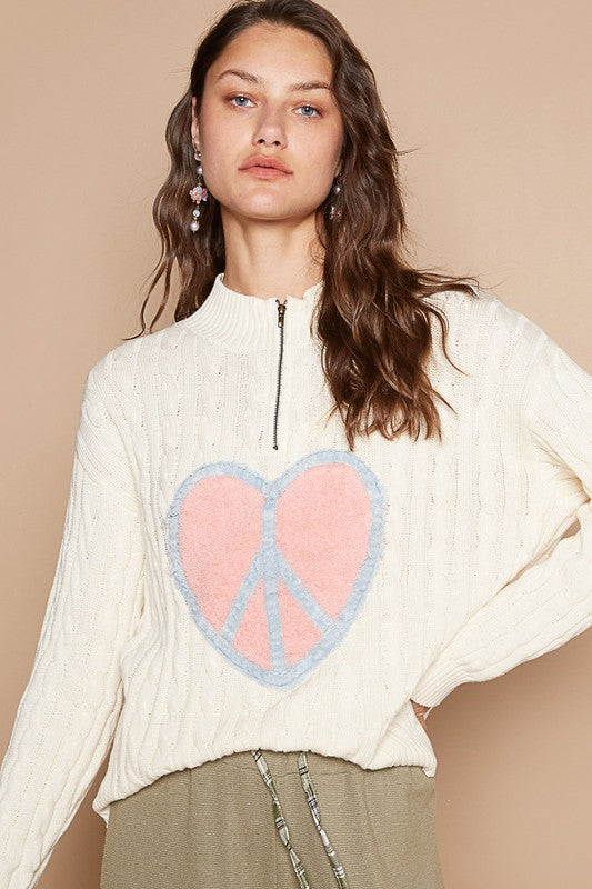 Cable-Knit Peace Patch Dropped Shoulder Sweater [Spirit and Rebel]