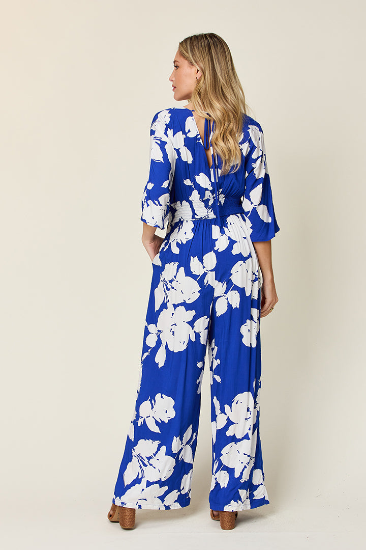 Double Take Plus Size Printed Tie Back Wide Leg Boho Jumpsuit [Spirit and Rebel]   