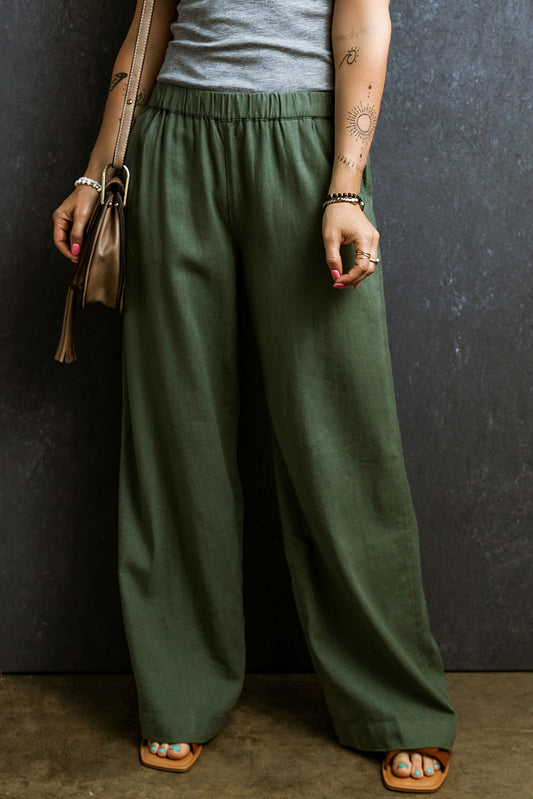 Elastic Waist Wide Leg Boho Pants - Spirit and Rebel [Spirit and Rebel] Army Green S 