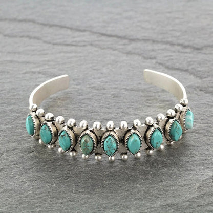 Artificial Turquoise Alloy Open Bracelet [Spirit and Rebel] Turquoise One Size