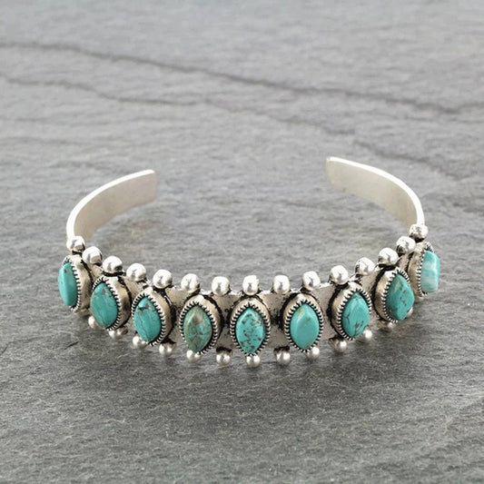 Artificial Turquoise Alloy Open Bracelet [Spirit and Rebel] Turquoise One Size