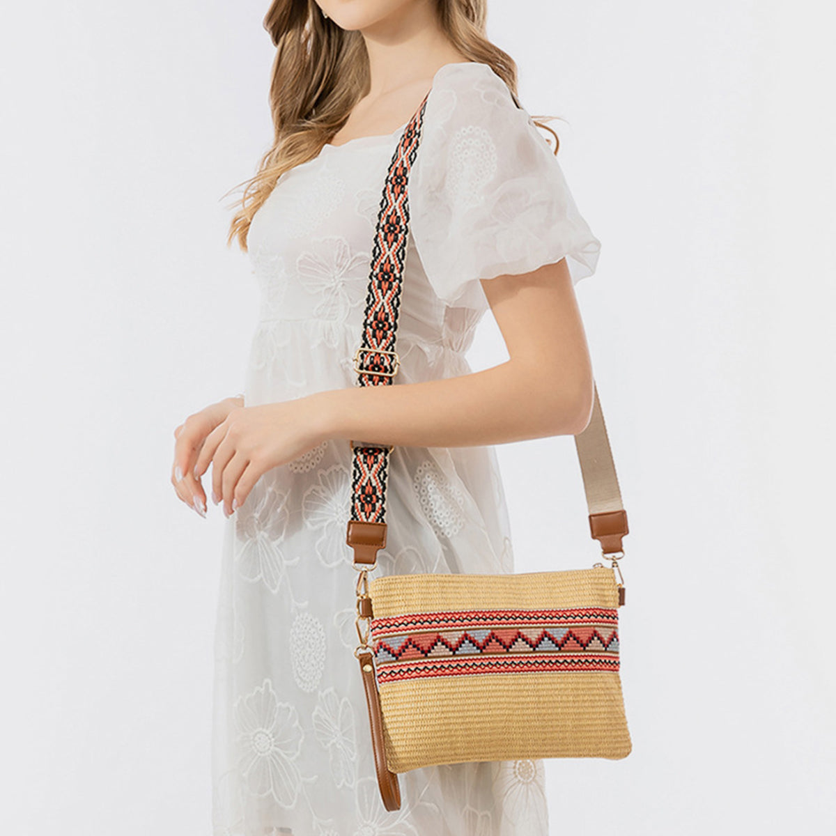 Geometric Straw Weave Crossbody Boho Bag - Spirit and Rebel [Spirit and Rebel]   