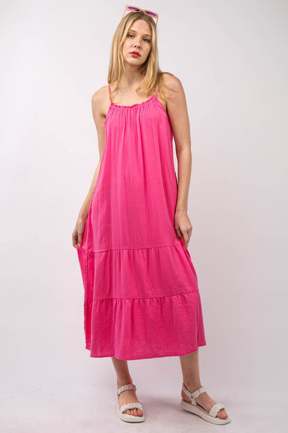 Ruffled A-Line Midi Boho Cami Boho Dress - Spirit and Rebel [Spirit and Rebel]   