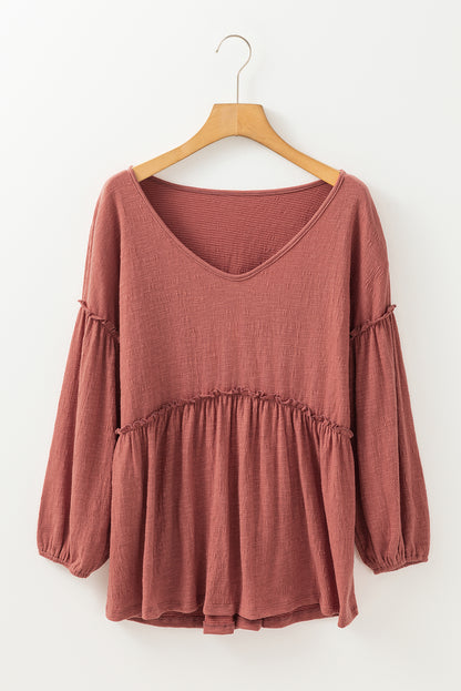 Frill V-Neck Long Sleeve Boho Blouse [Spirit and Rebel]   