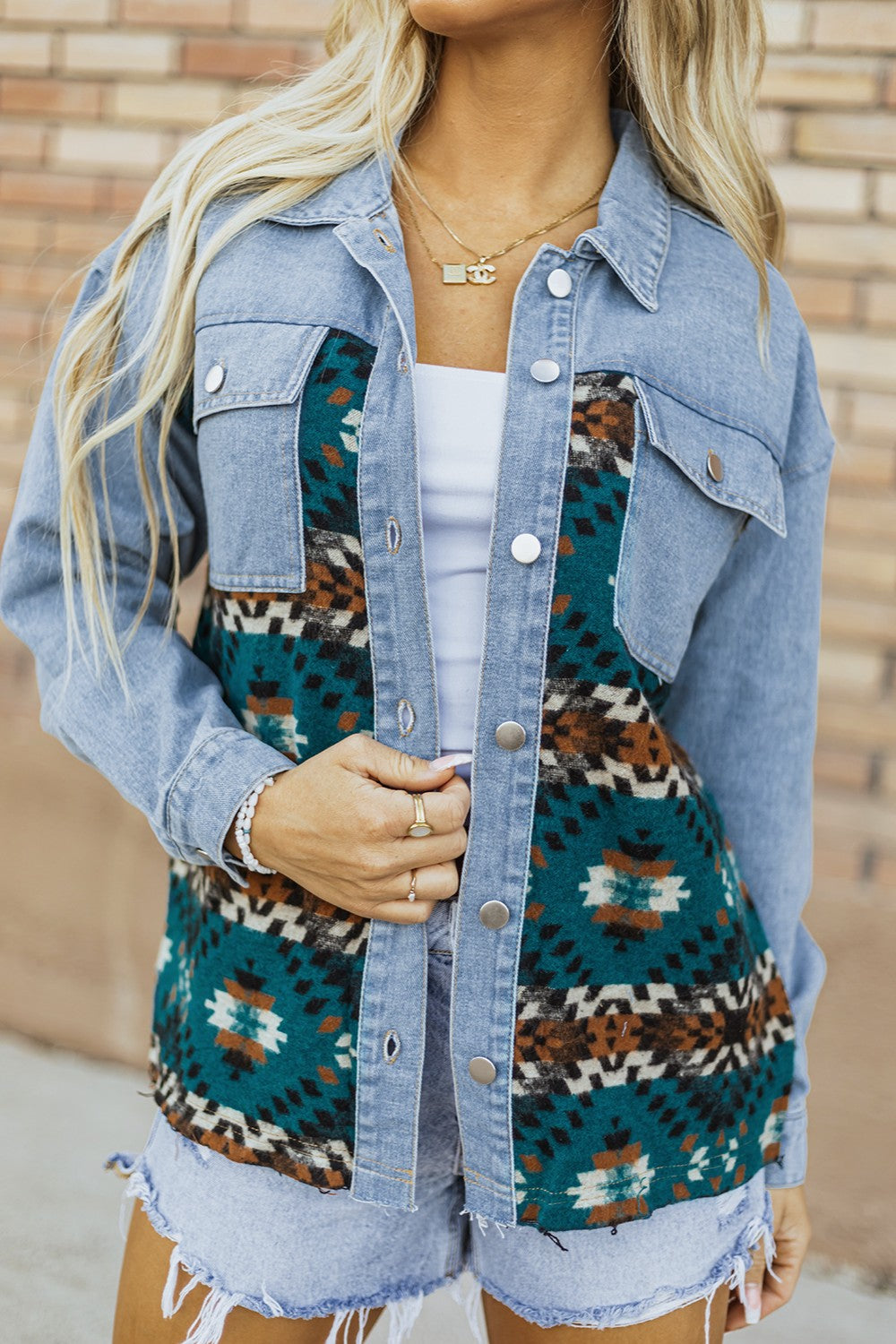 Pocketed Button Up Long Sleeve Denim Boho Jacket - Spirit and Rebel [Spirit and Rebel] Medium S 