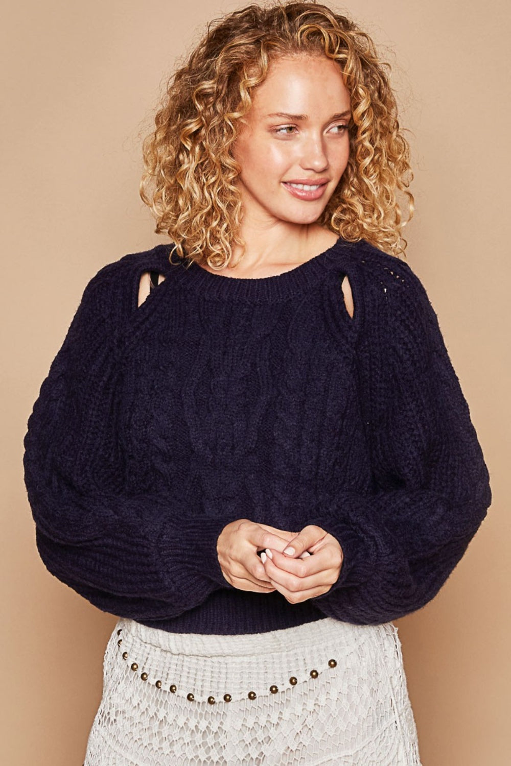 Cable Knit Cutout Long Sleeve Boho Sweater - Spirit and Rebel [Spirit and Rebel]   