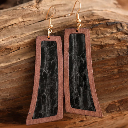 Geometrical Shape Wooden Dangle Earrings [Spirit and Rebel] Style C One Size 