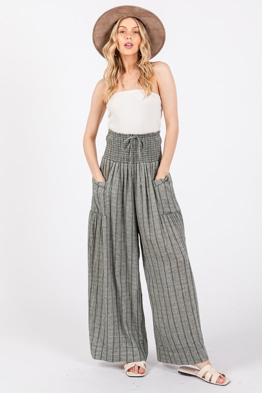 Cotton Gauze Wash Stripe Boho Pants - Spirit and Rebel [Spirit and Rebel] Black S 