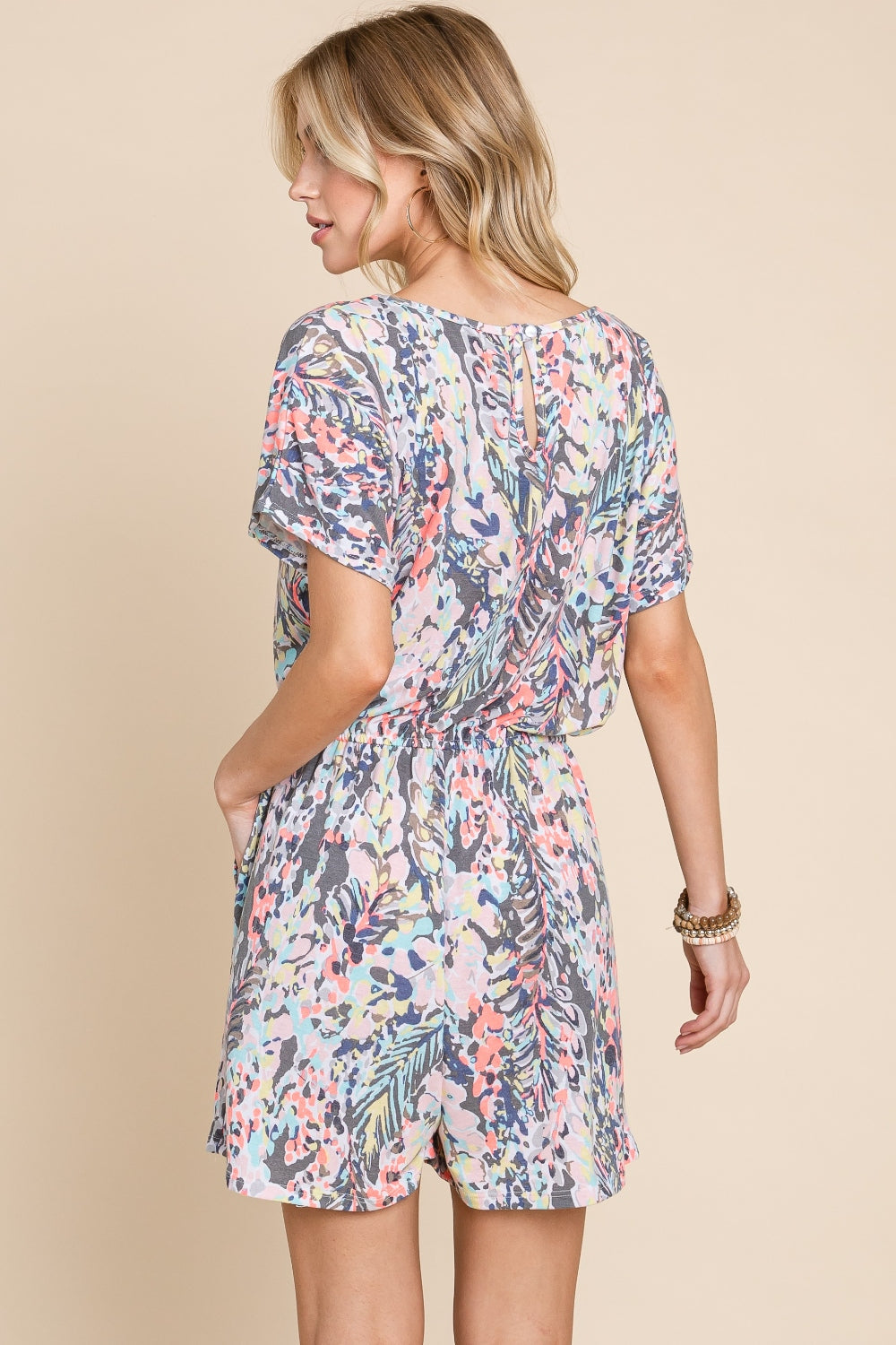 BOMBOM Printed Short Sleeve Drawstring Romper [Spirit and Rebel]   