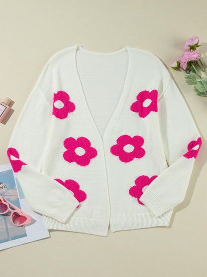 Flower Open Front Long Sleeve Boho Cardigan - Spirit and Rebel [Spirit and Rebel]   