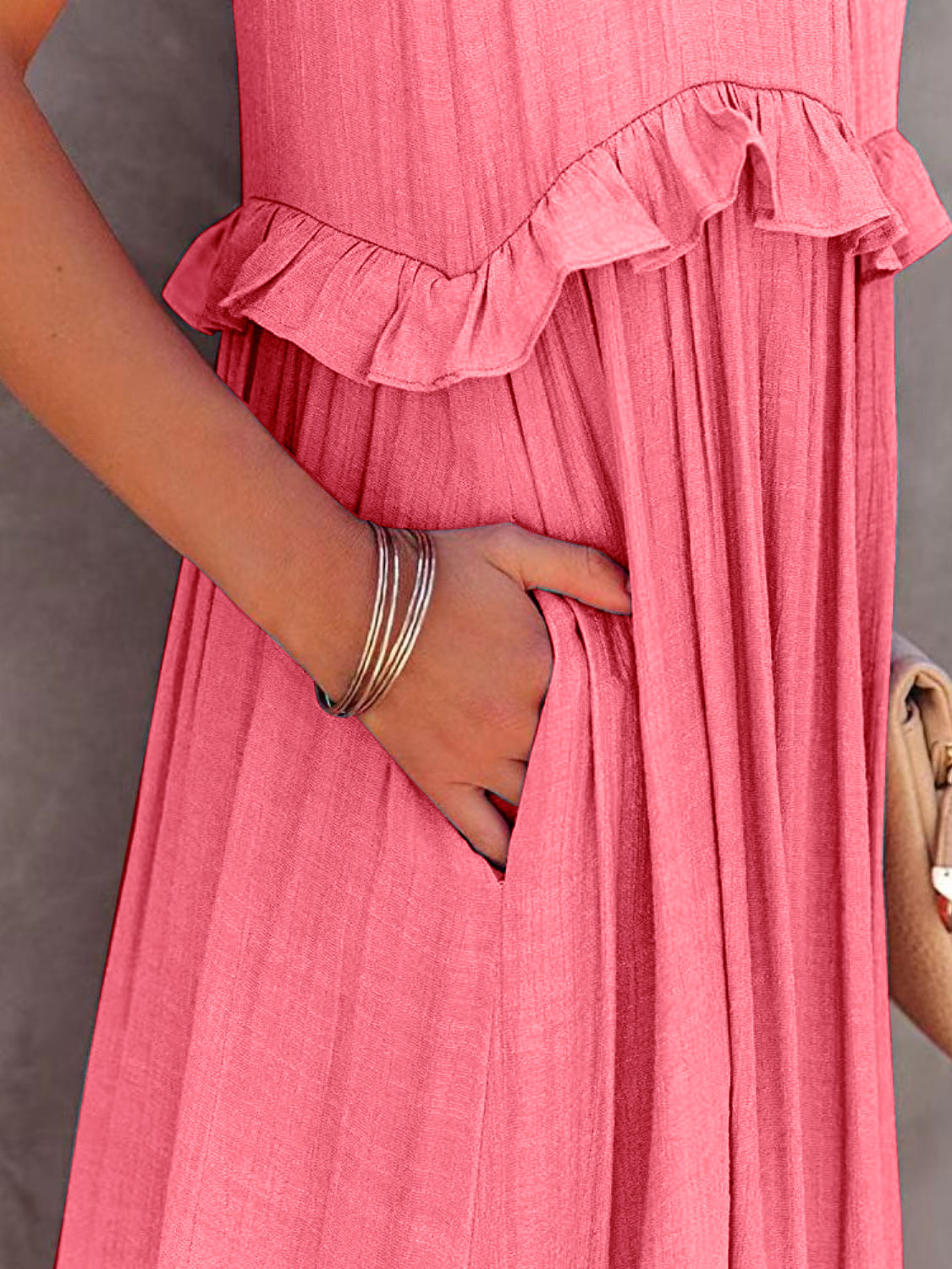 Ruffled Sleeveless Boho Maxi Dress with Pockets [Spirit and Rebel]   