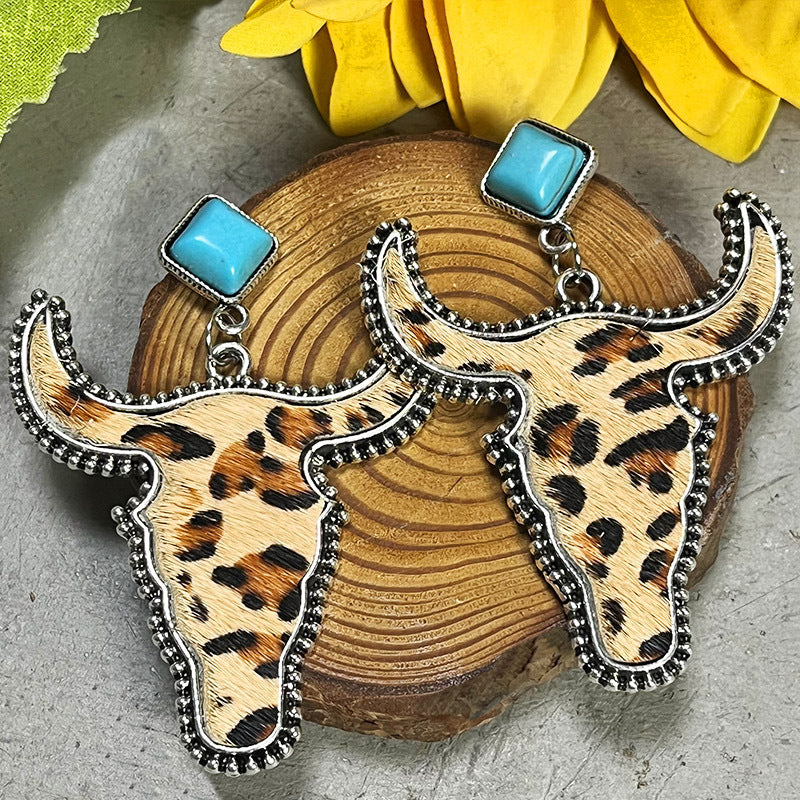 Bull Shape Turquoise Dangle Boho Western Earrings [Spirit and Rebel] Style B One Size 