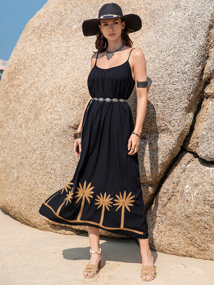 Embroidered Scoop Neck Midi Boho Cami Boho Dress - Spirit and Rebel [Spirit and Rebel]   