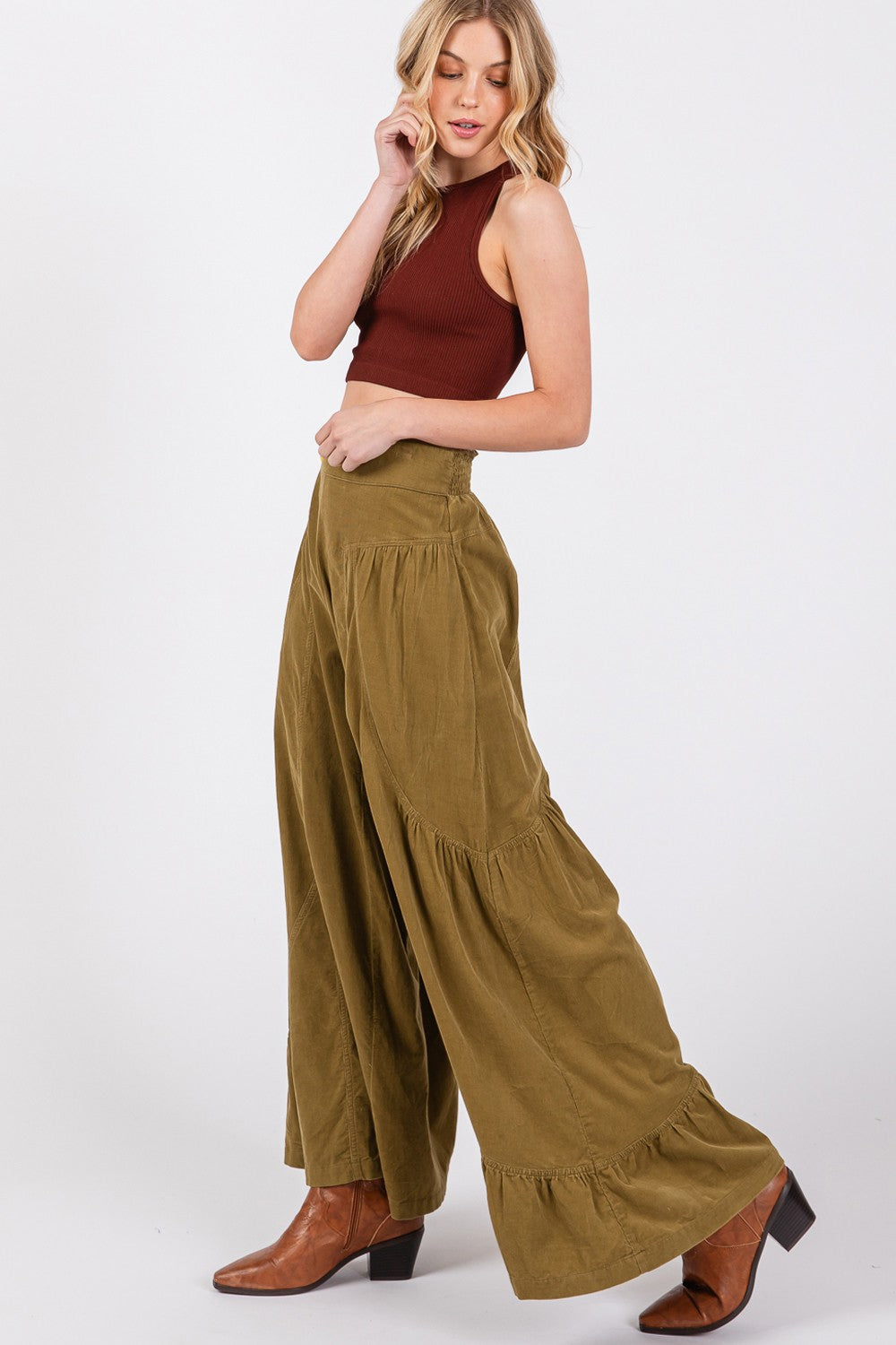 High Rise Corduroy Wide Leg Boho Pants - Spirit and Rebel [Spirit and Rebel]   