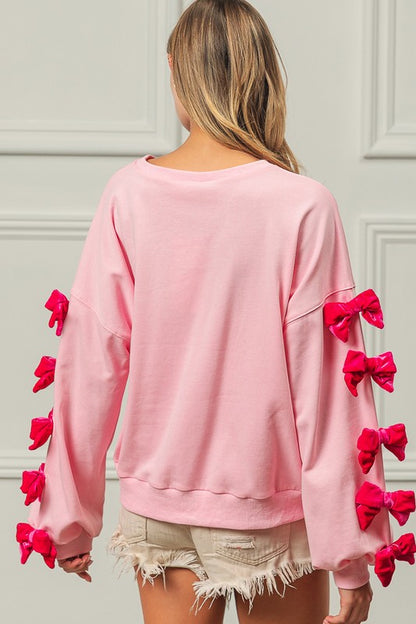 Velvet Ribbon Bows Long Sleeve Round Neck Sweatshirt [Spirit and Rebel]