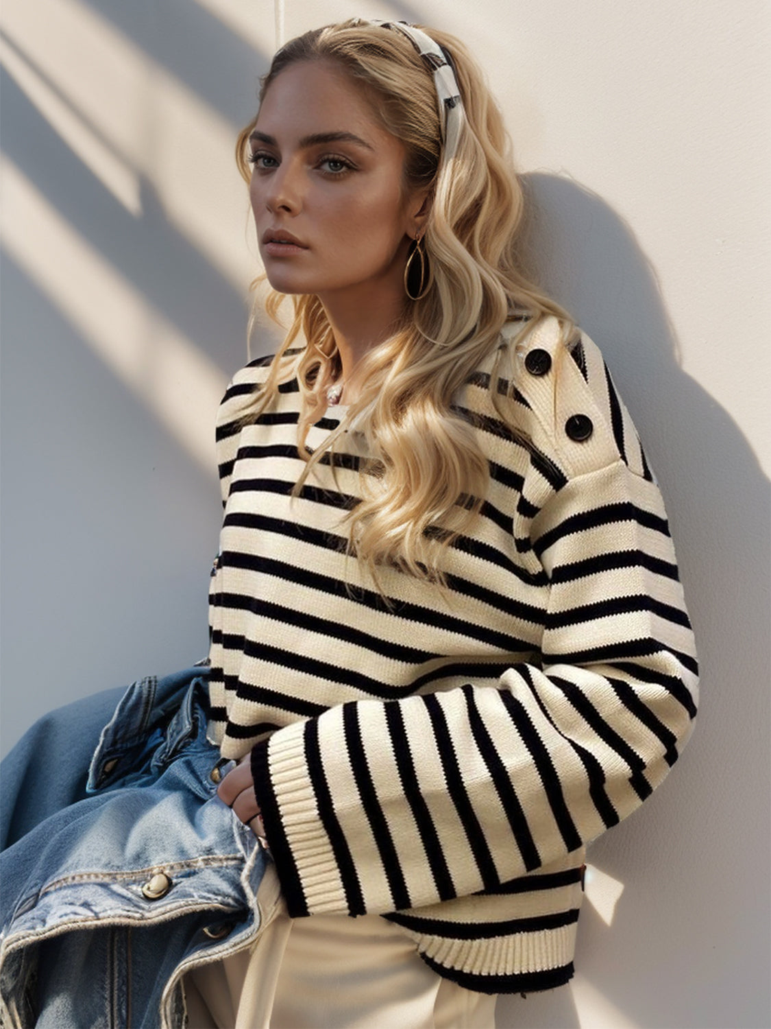 Striped Round Neck Long Sleeve Knit Boho Top - Spirit and Rebel [Spirit and Rebel] Pastel Yellow S 