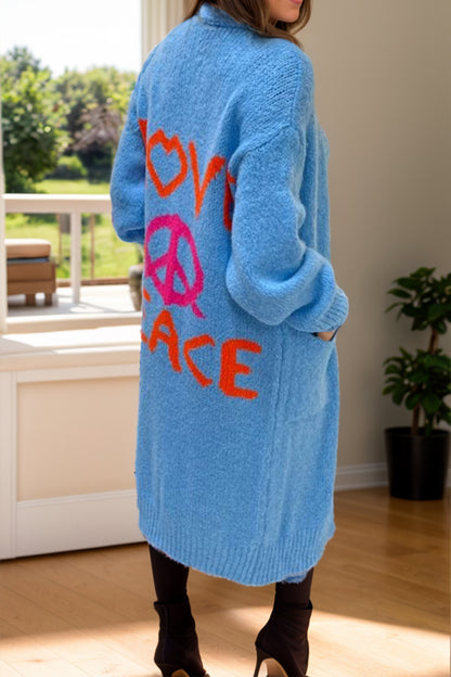 Peace Sign Long Sleeve Boho Cardigan - Spirit and Rebel [Spirit and Rebel]   