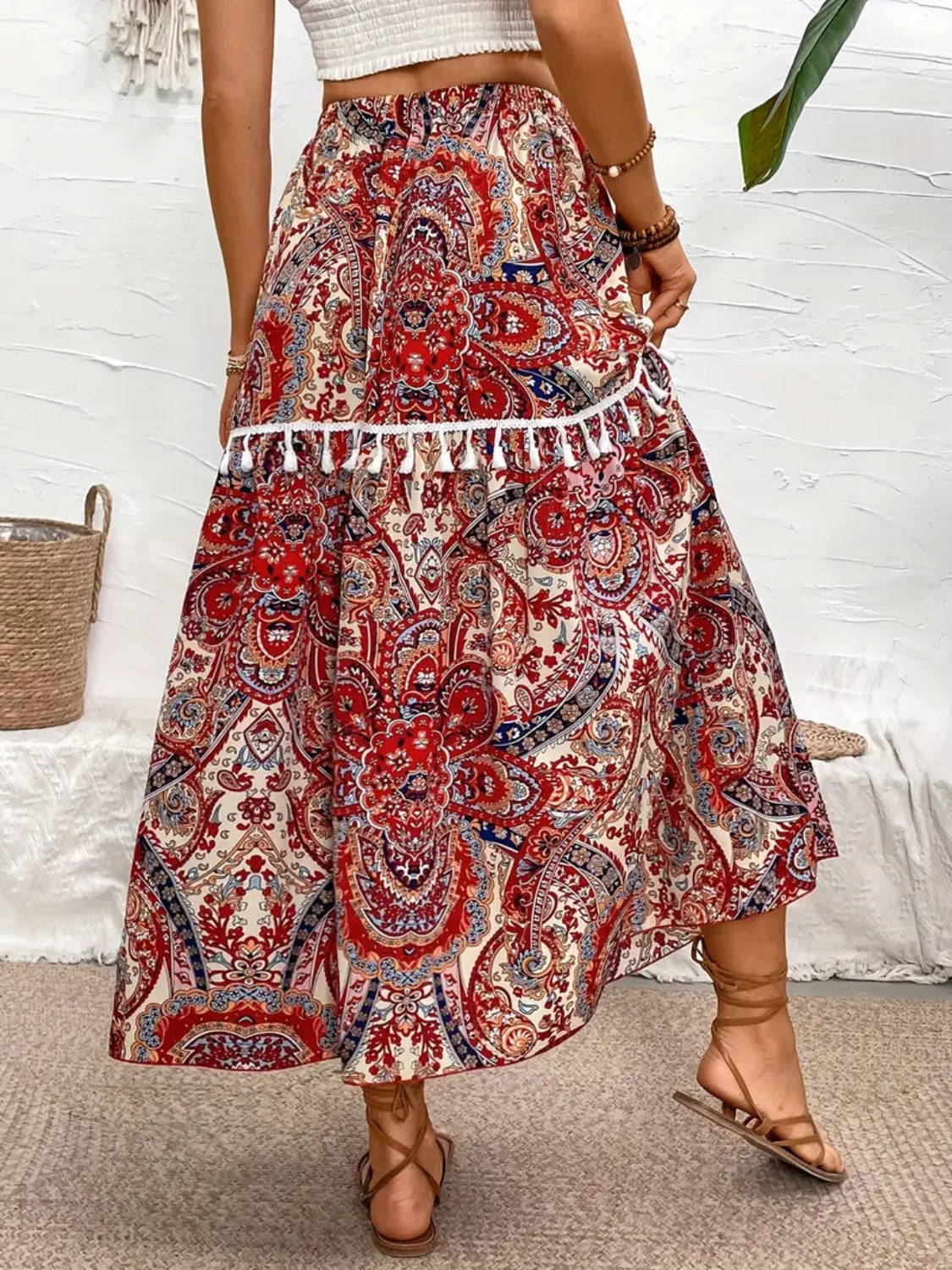 Printed Elastic Waist Midi Skirt - Spirit and Rebel [Spirit and Rebel]   