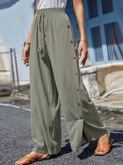 Boho Chic  Plus Size Tassel Wide Leg Pants [Spirit and Rebel] Light Gray S 