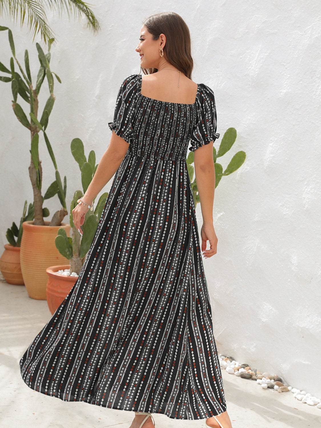 Slit Printed Short Sleeve Boho Dress [Spirit and Rebel]   