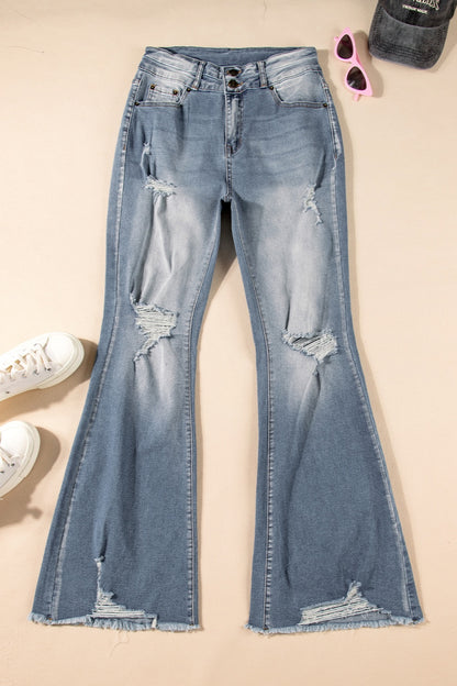 Distressed Raw Hem Bootcut Boho Jeans - Spirit and Rebel [Spirit and Rebel]   