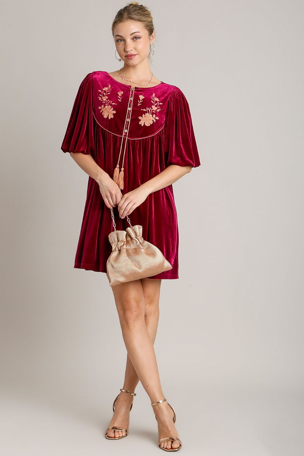 Embroidered Half Sleeve Velvet Mini Dress with Tassel [Spirit and Rebel]