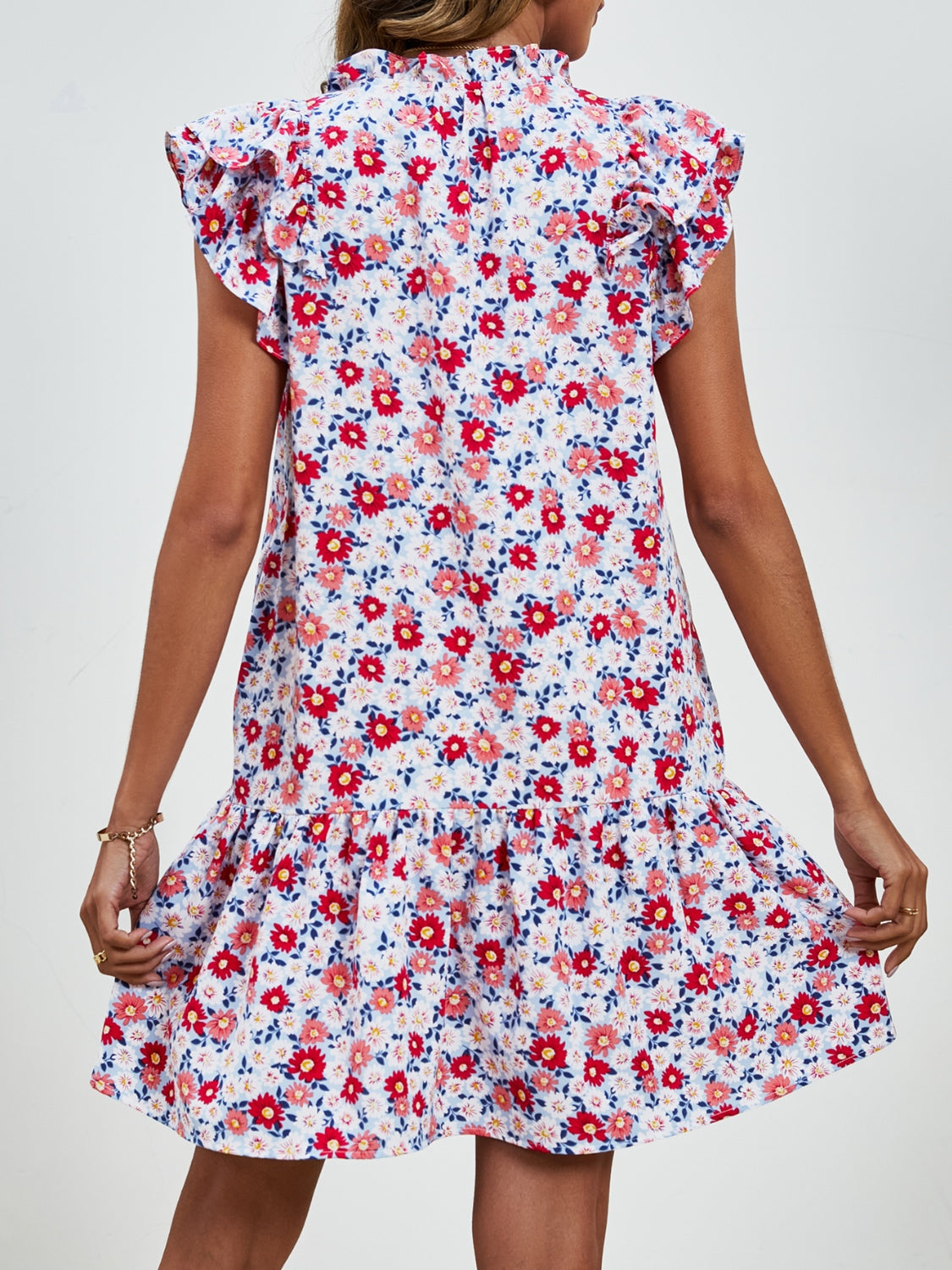 Tied Floral Cap Sleeve Mini Boho Dress - Spirit and Rebel [Spirit and Rebel]   