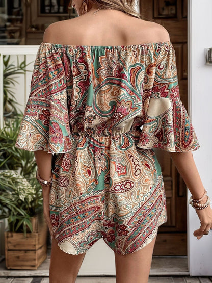 Printed Off Shoulder Half Sleeve Boho Romper - Spirit and Rebel [Spirit and Rebel]   