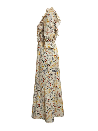 Floral Cutout Flounce Sleeve Boho Wedding Guest Dress [Spirit and Rebel]   