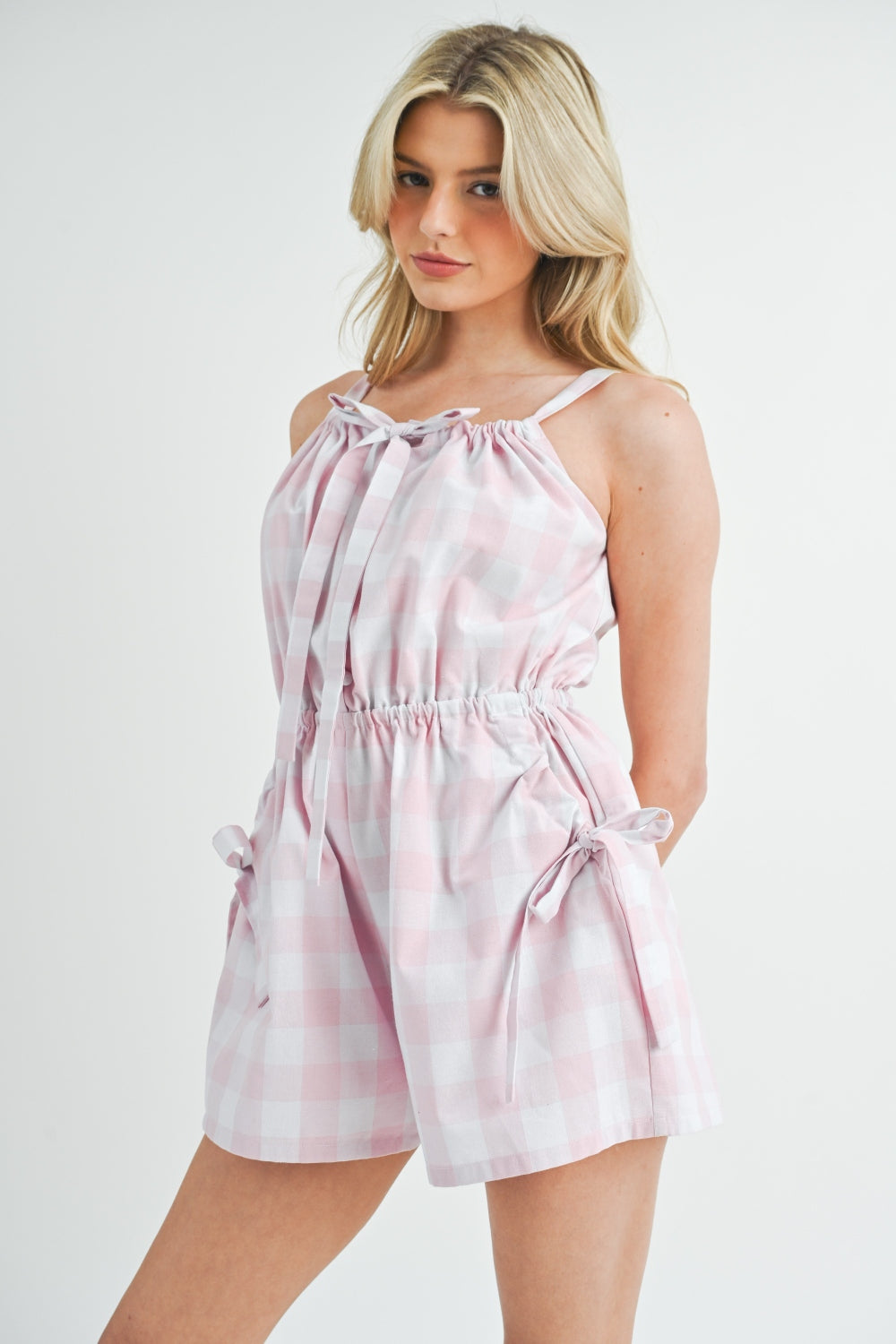 Plaid Sleeveless Button Down Boho Romper - Spirit and Rebel [Spirit and Rebel]   