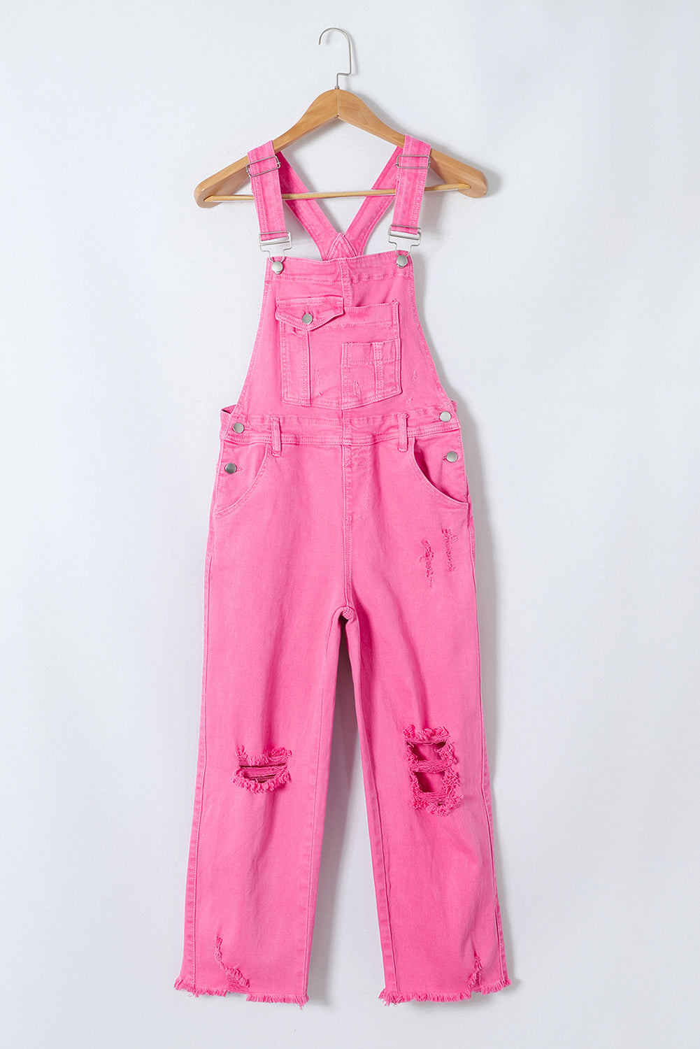 Distressed Pocketed Wide Strap Denim Overalls [Spirit and Rebel]   