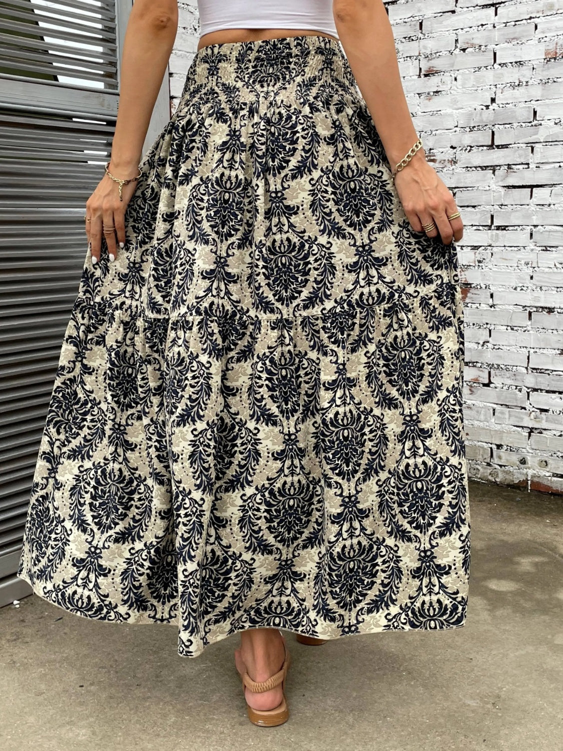 Printed Elastic Waist Maxi Skirt [Spirit and Rebel]   