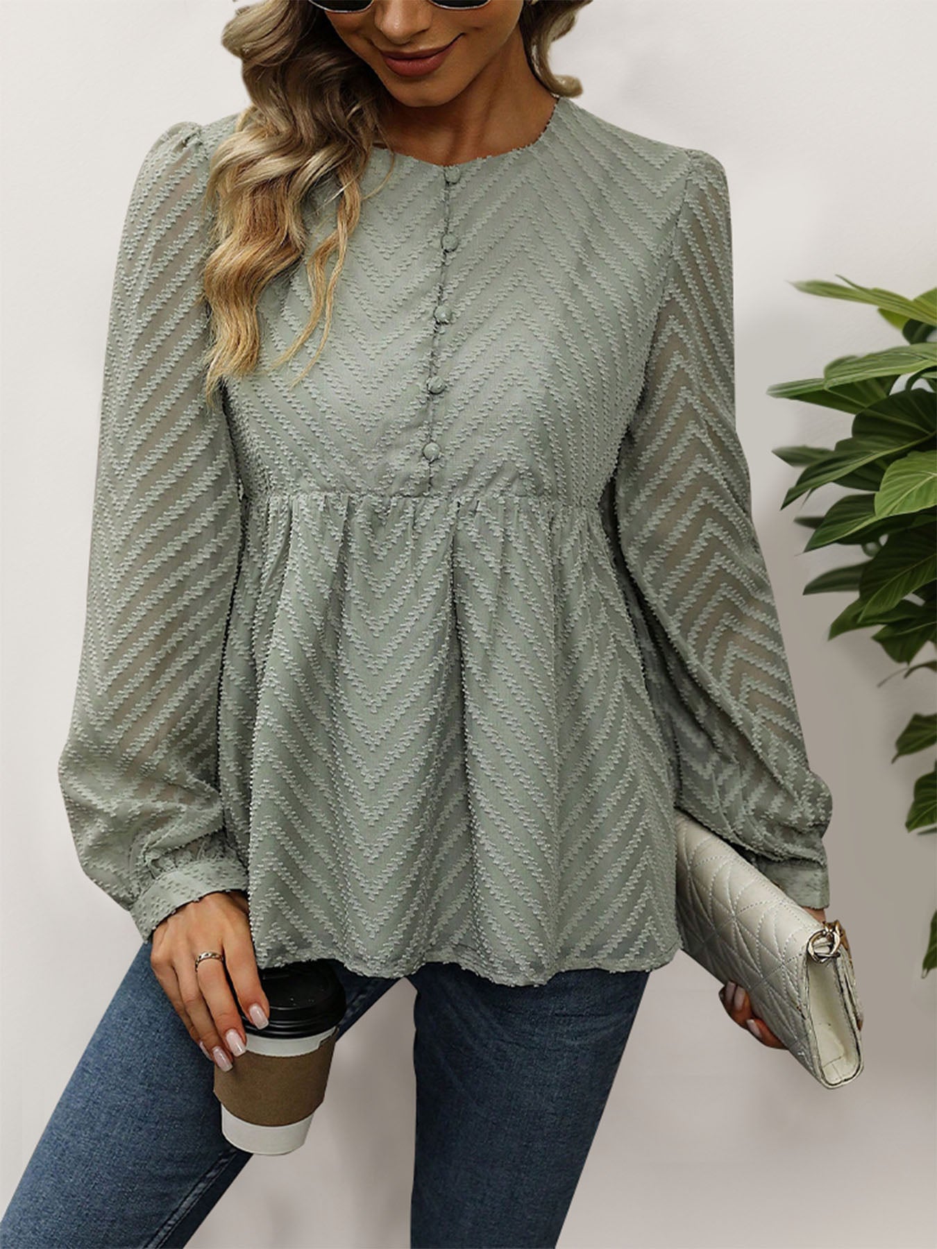 Peplum Round Neck Long Sleeve Bohemian Blouse - Spirit and Rebel [Spirit and Rebel]   