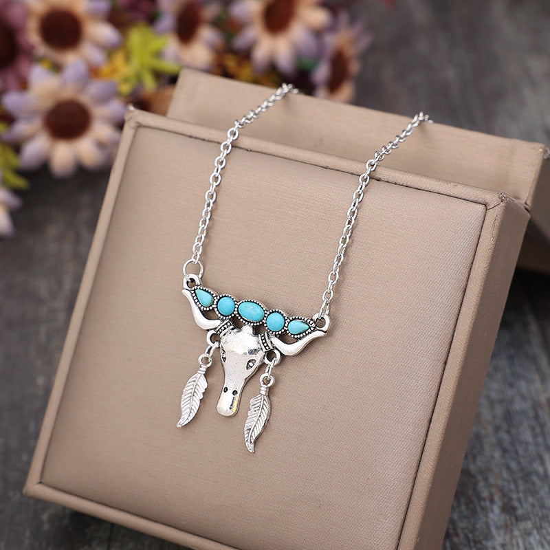 Artificial Turquoise Cow Shape Necklace [Spirit and Rebel]   