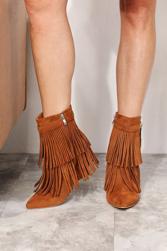 Legend Women's Tassel Wedge Heel Ankle Boho Booties - Spirit and Rebel [Spirit and Rebel] Caramel 6 